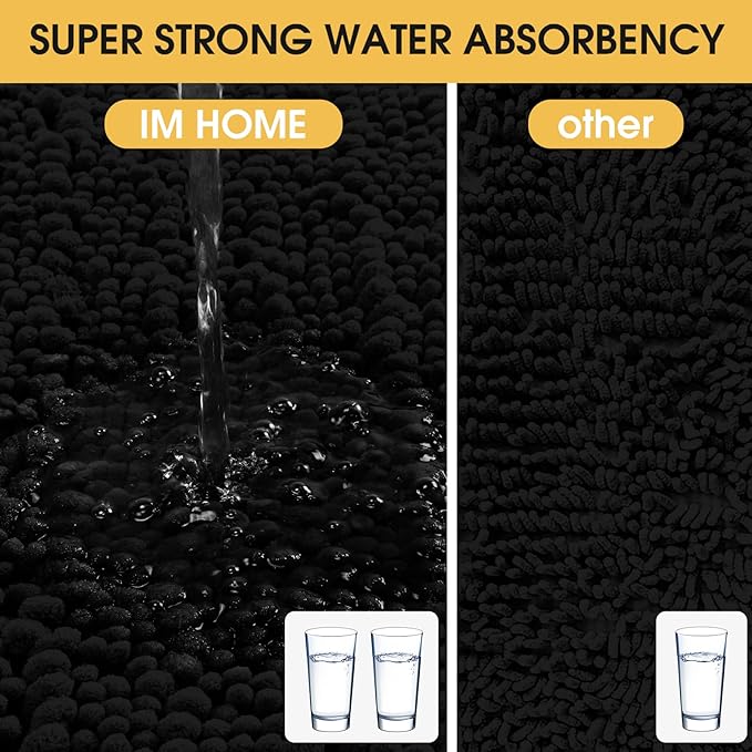 ACCUMTEK Extra Long Upgrade Luxury Black Bathroom Rug Mat 70"x24", Ultra Soft Thick Absorbent Bath Mats, Non Slip Chenille Toilet Mat for Bathroom, Bedroom, Kitchen, Shower, Tub