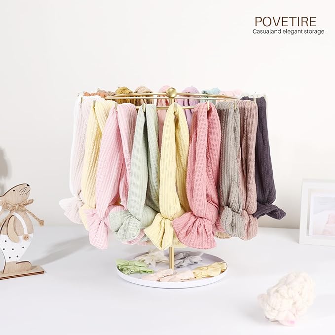 POVETIRE Baby Headband Holder Hair Bow Organizer for Girls,Metal Hair Ties Display Nylon Hairband Storage Head Wrap Stand Accessories Organizer for Newborn Infant Toddler