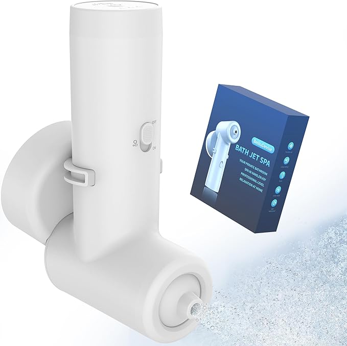 Bath Jet Spa, Rechargeable Bath Jet/Bubble Modes, Impact Force 65 kPA, Cordless Portable Mute Bathtub Accessories for Home Spa, Bathtub Jets for Tub Adjustable Speed Full-Body Relaxing (White)