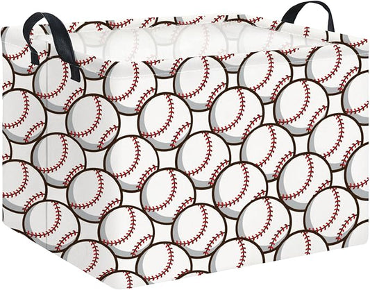 Rectangular Storage Basket Empty,Kids Toys Storage Bin with Handles,Baby Room Decor,Gift Basket,Book Box(Baseball)