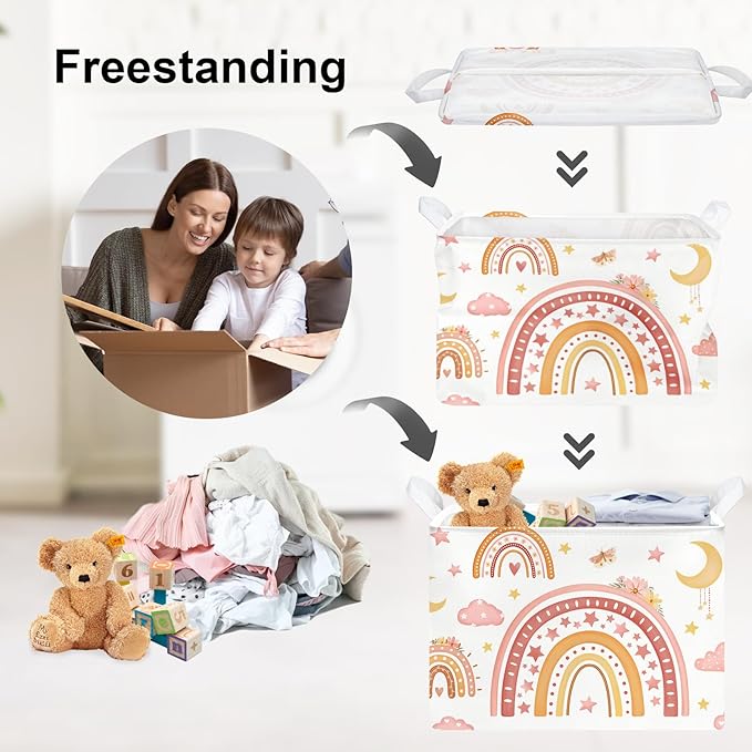 Clastyle Rainbow Baby Laundry Hamper Cloud Kid Storage Basket Women Girl Gift Toy Box Collapsible Clothes Organizer Nursery Bin for Bedroom,Moon,40 * 30 * 30 cm