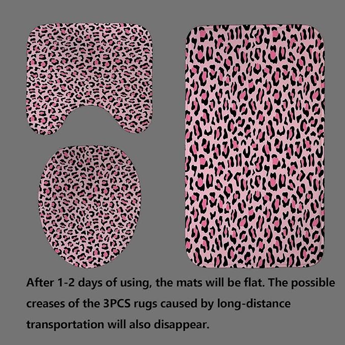4PCS Pink Leopard Print Shower Curtain Sets With Rugs, Waterproof Fabric Pink Shower Curtain, African Wildlife Safari Animal Cheetah Print Skin Sexy Trendy Chic Aesthetic Modern Bathroom Decor