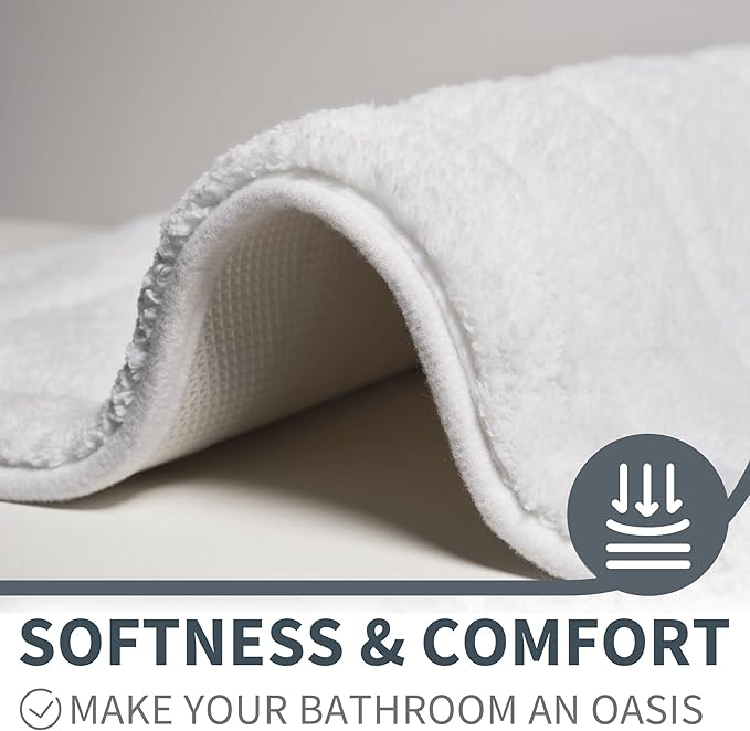 GRANNY SAYS Bathroom Rugs Sets 2 Piece,Soft Bath Mats for Bath, Bathroom Rugs Non Slip Washable, Absorbent Bath Rug for Tub,Shower and Toilet, Bath Mat Set (White, 20" x 32" + 16" x 24")
