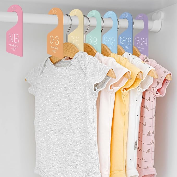 Whaline 7Pcs Baby Closet Size Dividers Macaron Colors Acrylic Hanger Clothes Organizers Newborn to 24 Month Thicken Infant Wardrobe Separators for Home Nursery Baby Clothes