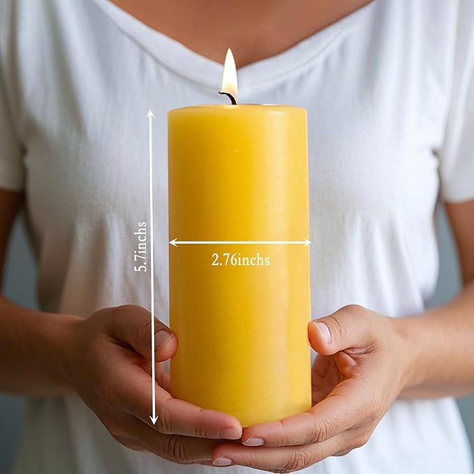 4 Pack Natural Beeswax Candles, 2.8x6inchs 380 Hours Long Burning Emergency Candle 100% Pure Beeswax Pillar Candle, Unscented Organic Bees Wax Candles for Home, Prayer, and Celebrations (2.8x6in)