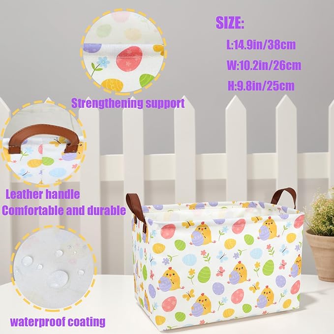 Cute Chicken Easter Basket for Kid Large Empty Rectangular Easter Gift Storage Basket Bunny Eggs Décor (Chicken Butterfly)