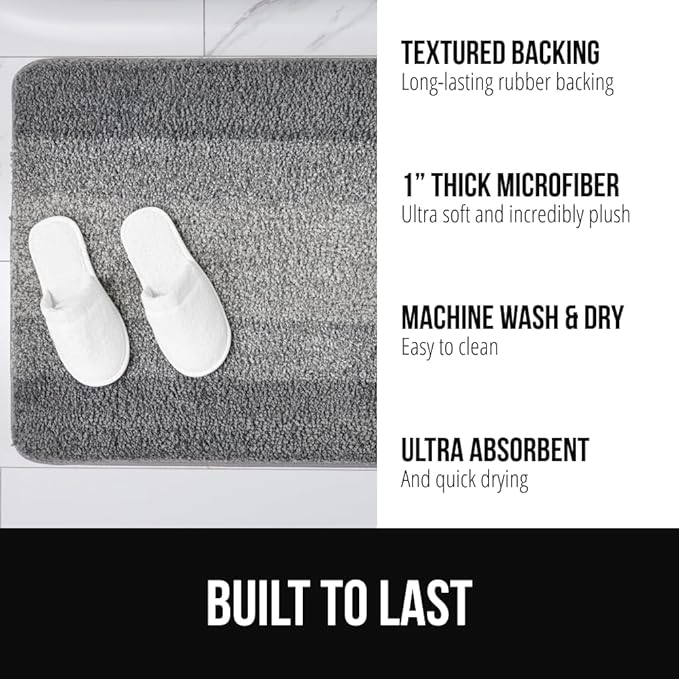 GORILLA GRIP Soft Plush Bathroom Rugs with Textured Rubber Backing, 34 x 24 Absorbent Quick Dry Bath Mat, Machine Washable Shower Mats, Home Décor Accessories, Bathmat Rug Floor Essentials, Grey
