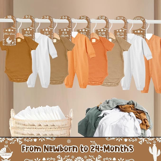 Baby Closet Dividers 8PCS, Mexican Talavera Themed Wooden Double-Sided Clothes Size Hanger/Organizer from Newborn to Toddler for Nursery Decor Baby Shower Birthday Gender Reveal Party Gift