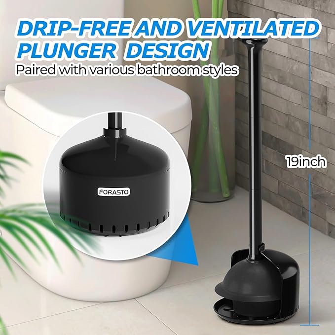 3Pack Toilet Plunger with Holder,Plungers for Bathroom with Holder,Plunger with Cover,Bathroom Decor，Bathroom Accessories，Toilet Bowl Cleaners,Bright Black(19inch)