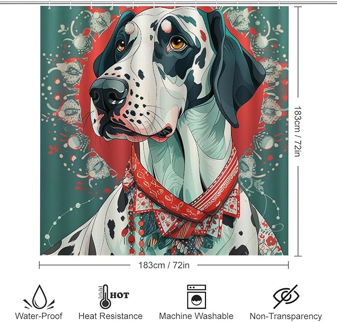 Great Dane Dog Colorful Shower Curtain 4 Piece Set Shower Curtain and Rugs Shower Curtain Set Dog Lovers Gift Waterproof Shower Curtain for Bathtub Decor Merry Christmas Shower Curtain Set