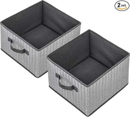 Storage Baskets, 11-Inch Woven Fabric Bins, Storage Cubes with Reinforced Handles, Organizer Bins for Closet Shelves, Foldable, for Toys, Clothes (2PCS/Grey-11*11*7.8inch)