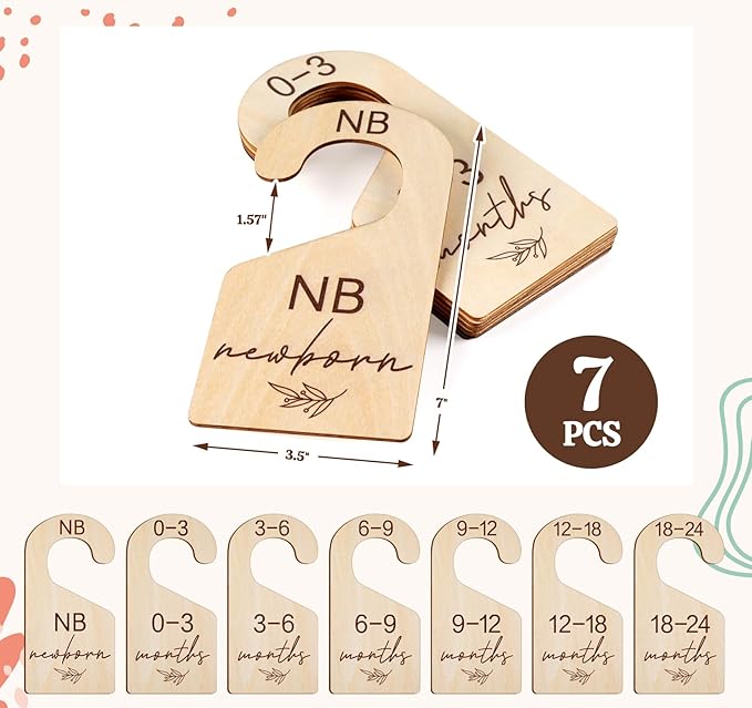 HOUISM Beautiful Baby Closet Dividers for Clothes Organizer - Wooden Double-Sided Gender Neutral Size Dividers from Newborn to 24M for Nursery Decor & Organization Baby Party Gift Set
