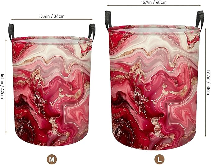 Pink Marble Print Laundry Hamper for Women Girls, Large Canvas Collapsible Organizer Storage Basket for Nursery,Office,Toy Organizer,Home,Decor - 19.7" X 15.7 "