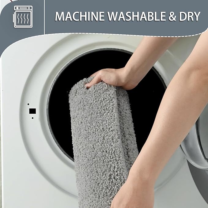HOMORE Bathroom Rug Set 2 Piece,Soft Absorbent Bath Mats Set,Machine Washable Gray Bath Rug Sets for Bathroom Non Slip,(21"x34"+21"x21") Plush Shaggy U Shape Contour Toilet
