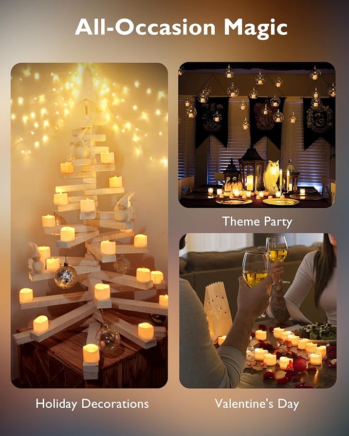 Homemory 48-Pack Novelty Flickering Flameless Tea Lights Candles, 200+Hours Battery-Operated LED Fake Candles for Wedding Table Centerpieces,Proposal,Anniversary, White Base, Ø1.5''xH1.3‘’