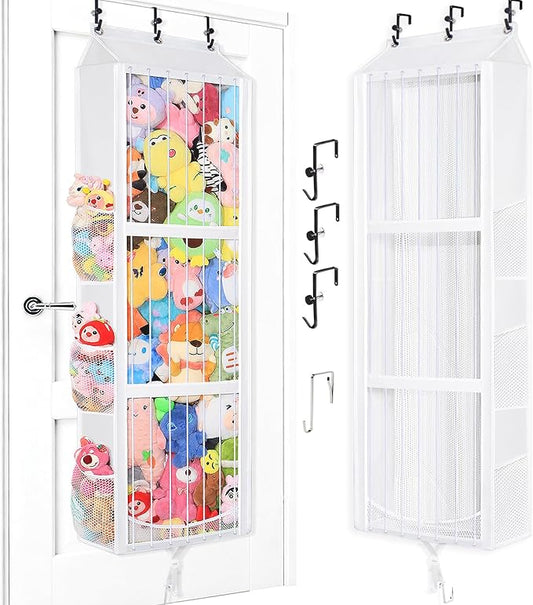 Toread Over the Door Stuffed Animal Storage – Elastic Rope Easy Access 70+ Soft Toy & Adjustable No-Damage Hooks Plushy Organizers Suitable for Kids Room Toy Holder Bedroom Hanging Stuffie Storage.