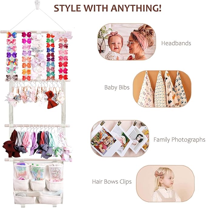 OOSAKU Headbands Holder for Girls Baby Hair Accessories Organizer Storage Wall Hanging Decor for Toddler Girls Room Wall Door Closet Hair Bows Organizer