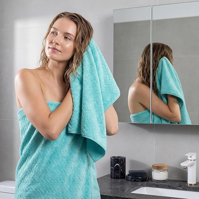 16 Pack Microfiber Bath Towels Bulk 27'' x 60'' Oversized Size Bath Towel Highly Absorbent Extra Large Soft Drying for Shower Beach Winter Salon Sport Gym Party (Wheat,Light Blue)