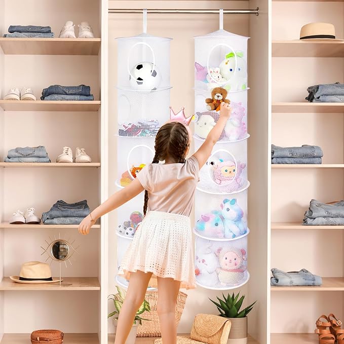 Basumee Stuffed Animals Net or Hammock 2 Pcs Stuffed Animals Storage Toy Net Hammock for Plushies Storage Organizer Mesh Kids Girls Room Decor, White, 5 Tiers