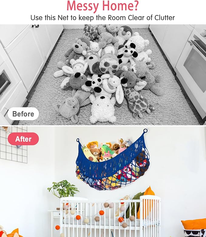 Stuffed Animal Hammock - Extra Large 63'' Long, Stuffed Animal Storage, stuffed animal Holder net, Hammock Large, Storage Hanging Organizer - Sapphire blue