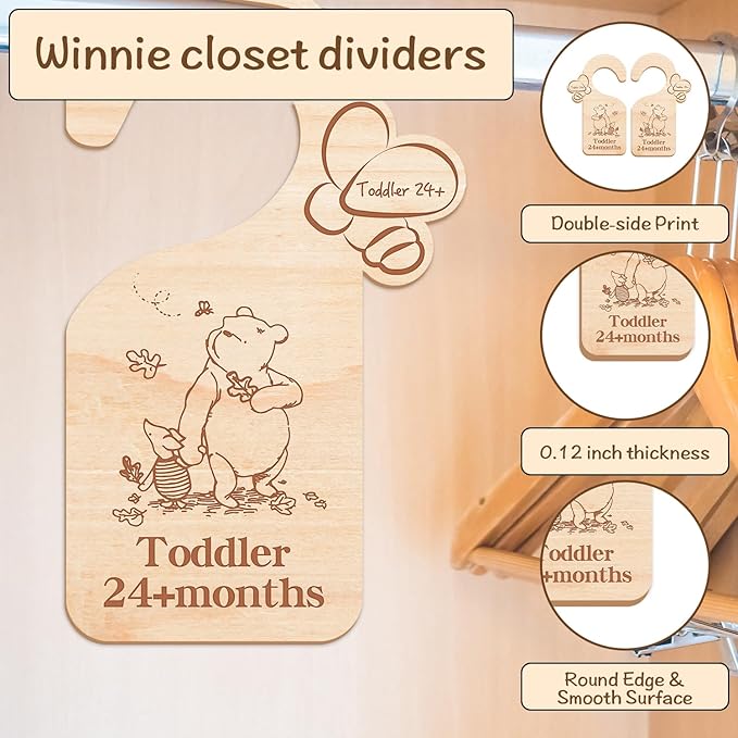 Winnie Baby Closet Divider -Winnie Nursery Decor Wardrobe Baby Closet Organizer,Daisy Design Nursery Decor Clothes Hanger Dividers for Sorting 8 from Newborn to 24+ Months,bee
