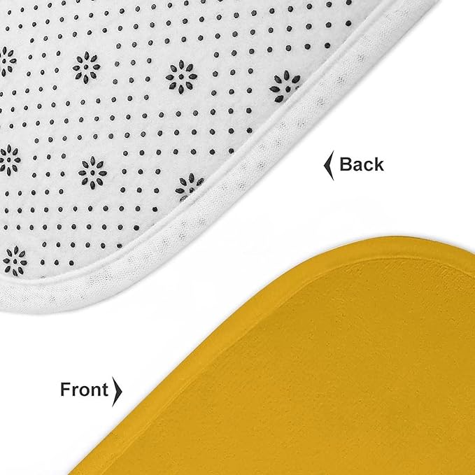3 Pieces Bath Rug Sets, Mustard Yellow Bathroom Mat Set Non Slip U Shaped Contour Rug & Toilet Lid Cover