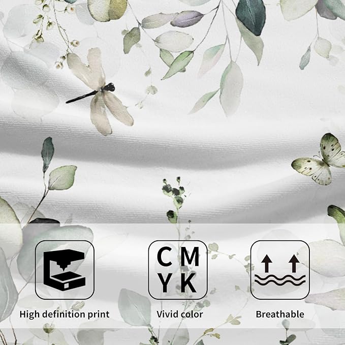 Green Eucalyptus Leaves Hand Towels Spring Sage Green Botanical Fingertip Towel Set of 2 Watercolor Plant Butterfly Dragonfly Kitchen Dish Towels Decorative Bathroom Towels for Bath Guest Gym Spa