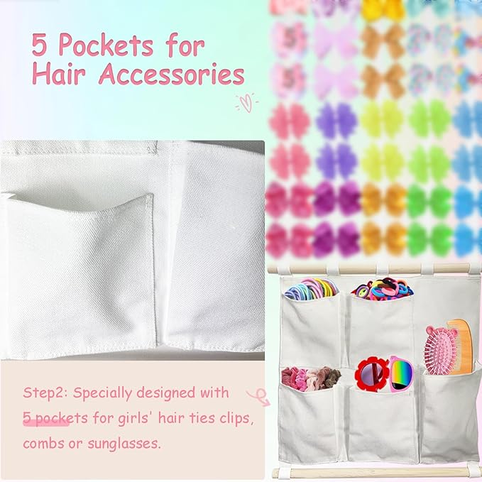 Headband Holder Bow Organizer for Girls, Hair Clips Headband Organizer, Hair Accessories Storage Wall Hanging Decor for Girls Room