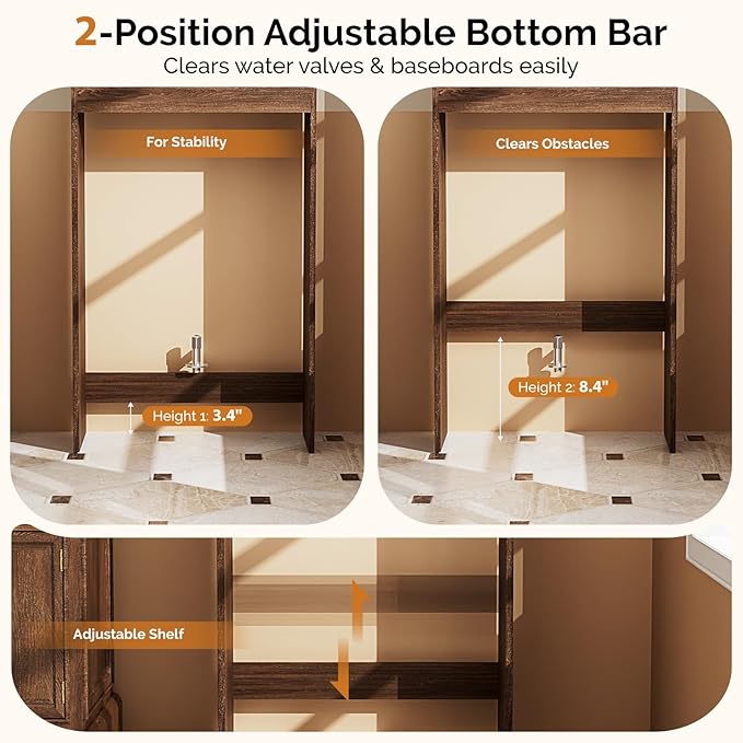 VINGLI Over The Toilet Storage Cabinet, Mid Century Modern Bathroom Organizer with Fluted Doors, Freestanding Wooden Space Saver Stand with Adjustable Shelves for Laundry, Dark Walnut