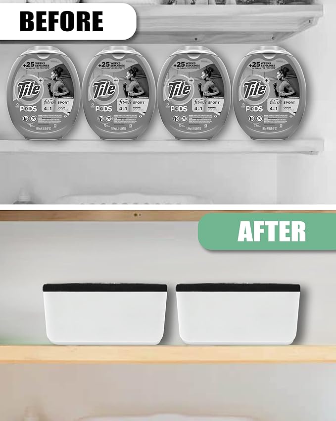Skywin-2 Pack Laundry Pods Container with Slide Lid (Black),Laundry Pod Holder 15x8.7x4.5 In,Holds 11 Pounds, Fits 2 Bottles of Detergent,120-150 Pods,Laundry Pod Container, Dishwasher Pods Container