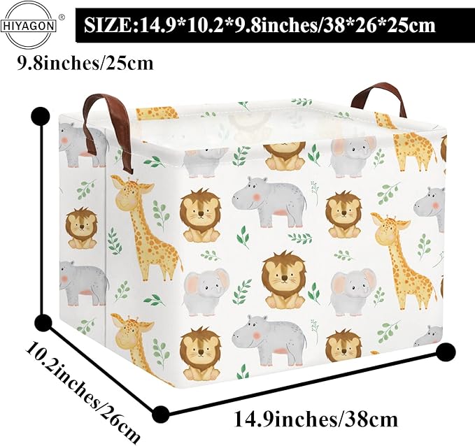 HIYAGON Baby Basket Woodland Toy Storage kids Baby Boy Girls Basket Rectangular Storage Bin Organizer Boxes for Room Decor Books(Baby Hamper)