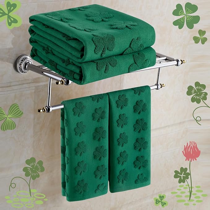 2 Pack St. Patrick's Day Hand Towels Kitchen Dish Towels Green Shamrock 100% Cotton Soft Absorbent Decorative Bathroom Towels Set for Cleaning, Cooking, Swimming,Gifts,13.7'' x 29.5''