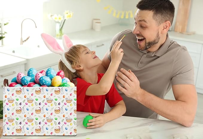 Rectangle Easter Egg Basket,Easter Gift Basket Empty with Handles,Cute Organizer Storage Bin,Books Box,Room Decor(Watercolor Eggs)