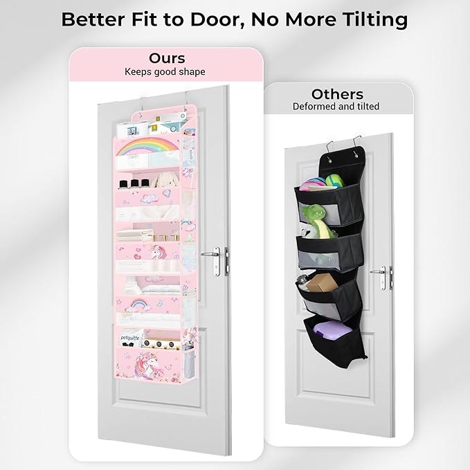 Clastyle Rainbow Unicorn Girl Over The Door Organizer Storage Pink Heart Star 5 Shelves Closet Nursery Hanging Shelves Clothes Diaper Stuffed Animal Toy Storage for Newborn Baby Essential
