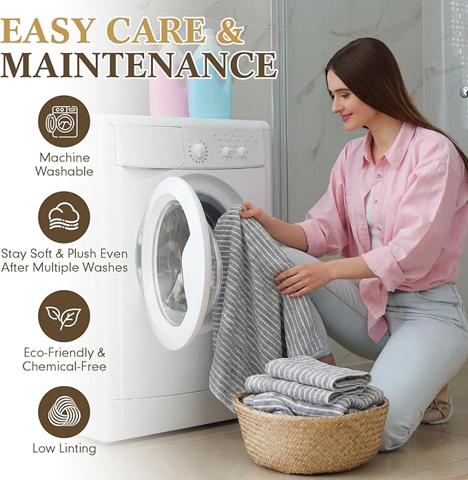 6 Pcs Oversized Bath Towels for Adults 35x70 Inches Gray & White Striped Extra Large Bath Towel Sets Bathroom Sheets Jumbo Shower Towels Quick Absorbent Soft Microfiber for Women Men