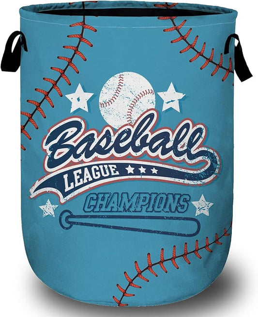 Baseball League Champions Laundry Basket with Sturdy Handles, Collapsible Oxford Cloth Laundry Hamper Organizer Basket for Bathroom Bedroom 15.7x20 Inch