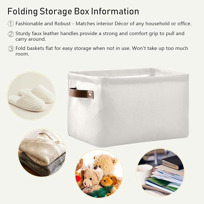 YETTASBIN Cream Solid Color Storage Basket 1pc, Large Collapsible Toys Clothes Organizer, Durable Canvas Storage Bin with Handle for Shelves Closet Laundry Home Office Decor