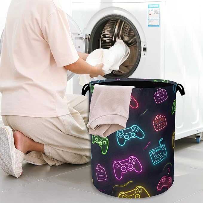 Gamepad Laundry Basket,Foldable Oxford Cloth Tote Bag Laundry Hamper Clothes Storage Bucket Organizer for Bedroom Laundry Storage Dormitories 16" x 20.8"