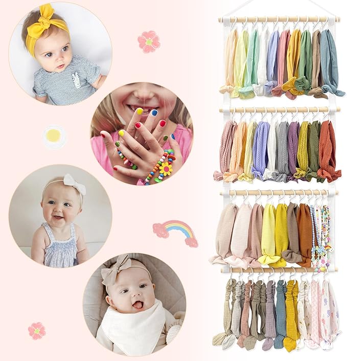 POVETIRE Headband Holder for Girls Baby Headband Organizer Head Bands Hair Accessories Display Organizer Wall Hanging Decor for Nursery Toddler Girl Room