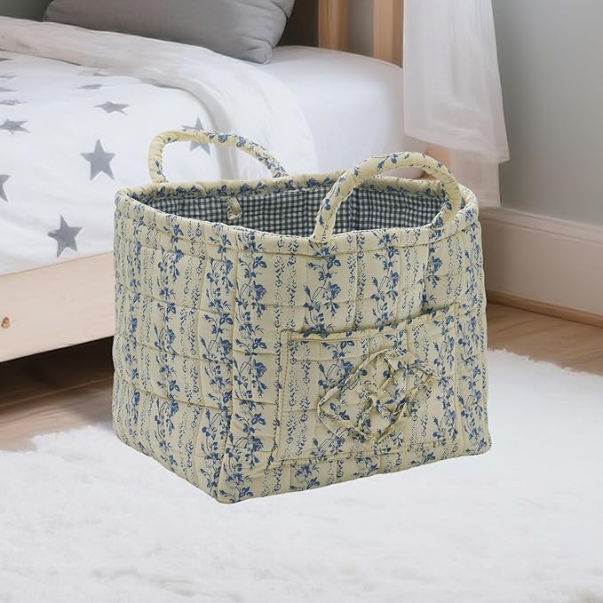 Boho Fabric Storage Basket, Large Capacity Laundry Basket, 12.2'' x 10.23'' x 10.23'' Collapsible Laundry Hamper with Easy Carry Handles (B Multi-Color 5, L)