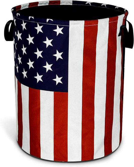 American Flag Laundry Basket Foldable Oxford Cloth Funny Tote Bag Laundry Hamper Clothes Storage Bucket Organizer For Bathroom/Laundry Storage/Bedroom Storage Basket 17.7x13.7 Inch