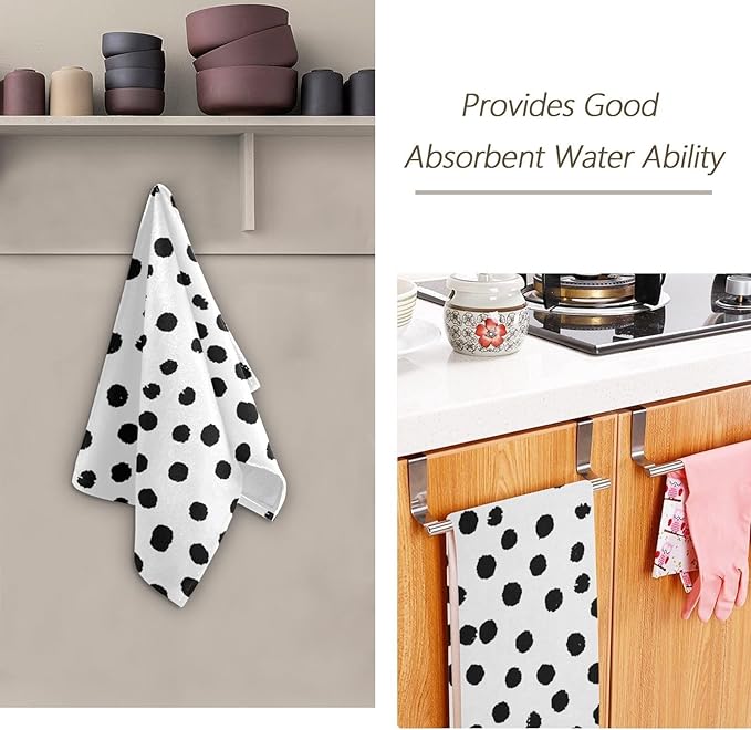 2 Pack Black White Polka Dots Hand Towels for Bathroom,Soft Absorbent Boho Black Spots Doodle Kitchen Dish Towels,Modern Decorative Guest Bathroom Towels for Bath,Face,Shower,Gym 14"x28"