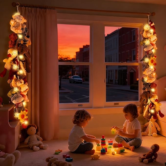 80" 2-Pack Cotton Hanging Storage Chain For Stuffed Animals Storage with LED Light, Stuffed Animal Organizer Chain for Wall Corner Nursery Play Room, White