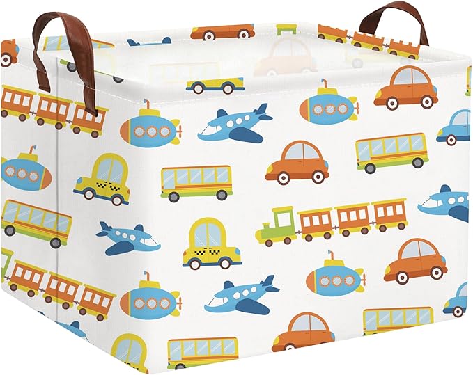 HIYAGON Kids Storage Basket Baby Boy Basket Cute Storage Bin Organizer Boxes Kids Toy Rectangular Car Room Decor Book Shelf (Car)
