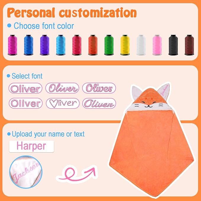 Baosity Custom Hooded Baby Towel with Name, Soft and Absorbent Customized Fox Toddler Towels, Baby Bath Towel for Boys and Girls, Easter Birthday Towel for Kids，Babies, Toddlers, Newborns Essential