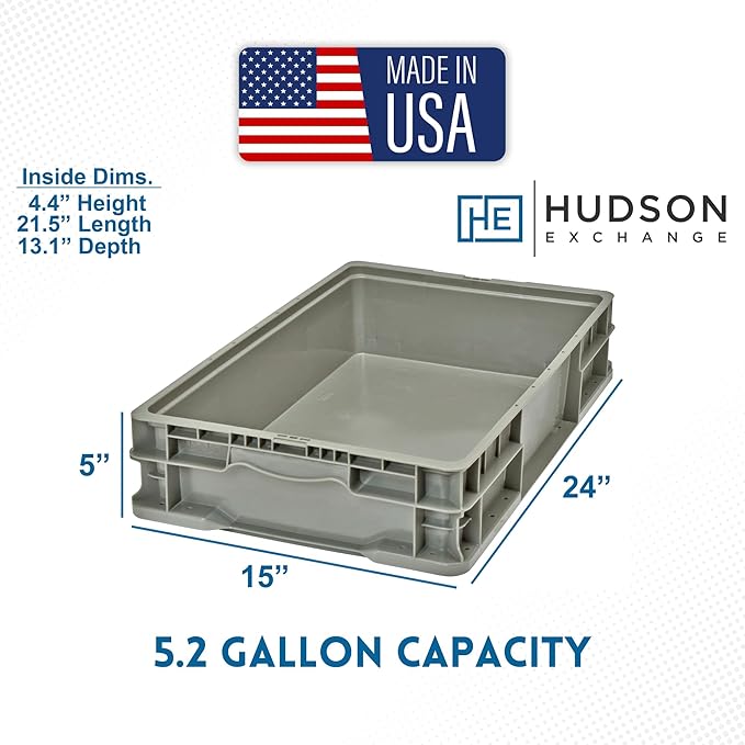 Hudson Exchange 24 x 15 x 5" (3 Pack, 5.2 Gallon) Straight Wall Handled Storage Container Tote, Gray/Brown