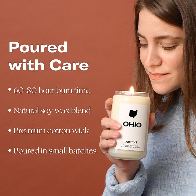 Homesick Scented Candles for Home (Ohio) - 13.75 oz Long-Lasting Soy Wax Jar Candle for Women & Men for All Occasions, 60-80 Hours Burn Time - Notes of Honeysuckle & Orange Zest
