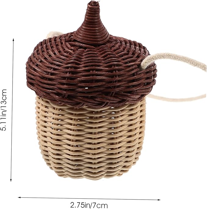 1pc Mini Acorn Satchel Rattan Basket Lid Boys and Girls Foraging Bag Rattan Decor Woven Storage Basket Cottagecore Accessory