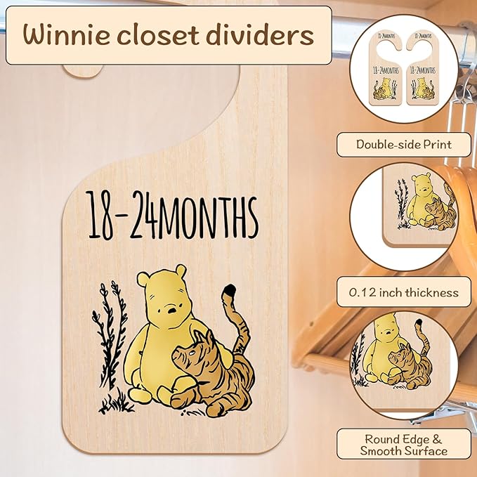 Winnie Baby Sttuff Baby Closet Divider - Winnie Nursery Decor Wardrobe Baby Closet Organizer,Baby Stuff Nursery Decor Clothes Hanger Dividers for Sorting 8 from Newborn to 24+ Months
