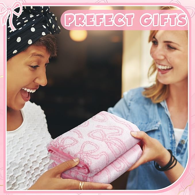 4 Pcs Coquette Pink Bow Hand Towels 13 x 29'' Soft 100% Cotton Absorbent Decorative Towels for Bathroom Kitchen Spring Easter Decor Galentine's Day Gifts